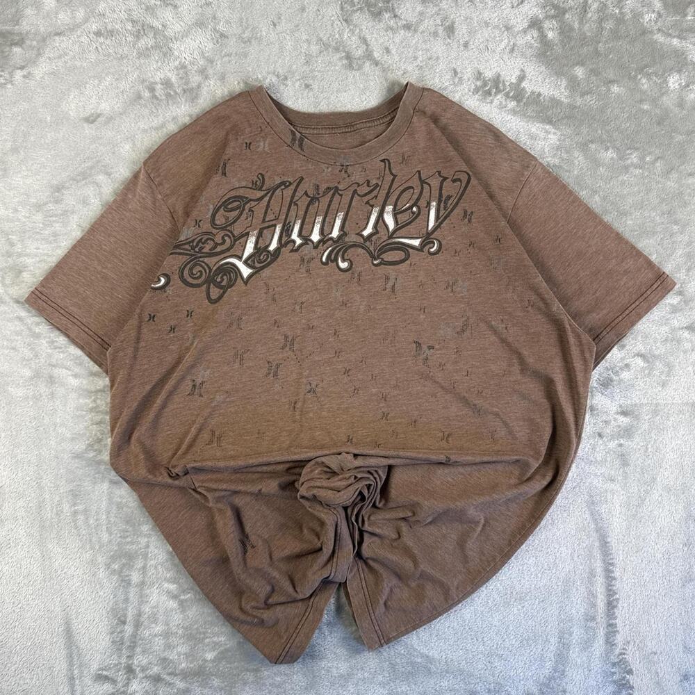 Vintage Y2K Hurley Affliction Style Brown Surf Graphic T-shirt Size XL